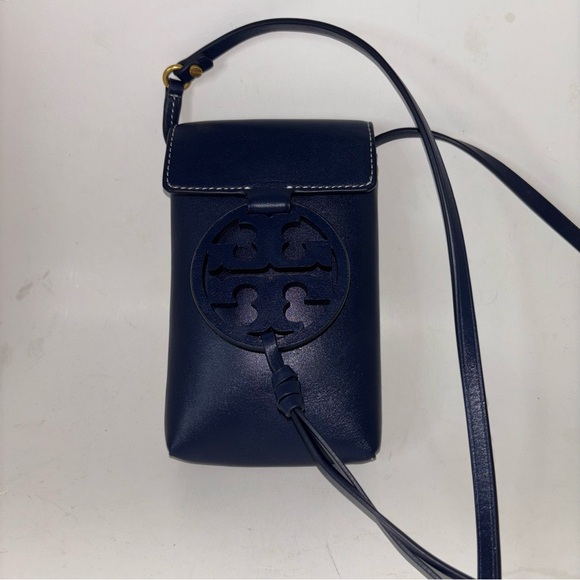 Tory Burch Navy Blue Leather Miller Phone Crossbody Bag Logo  7" H x " W x 1" D - Picture 7 of 8
